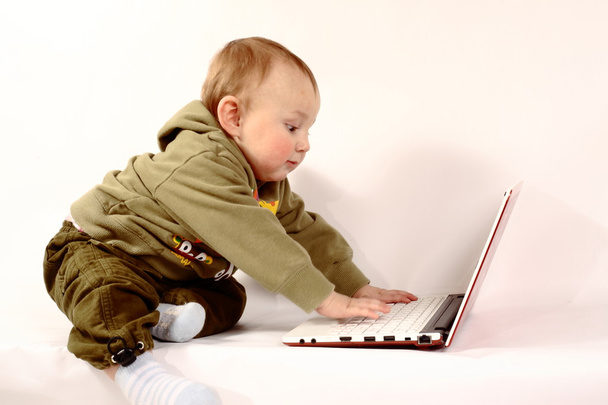 Baby with laptop - Photo, Image
