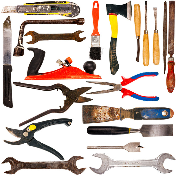 Coleção de tamanho grande de várias ferramentas usadas
 - Foto, Imagem