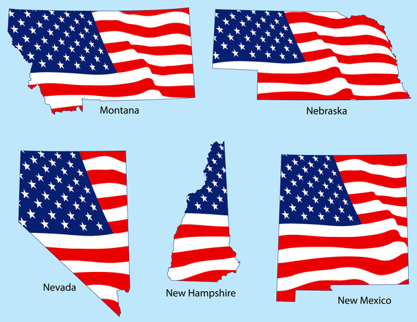 Five States with Flags - Vector, Image
