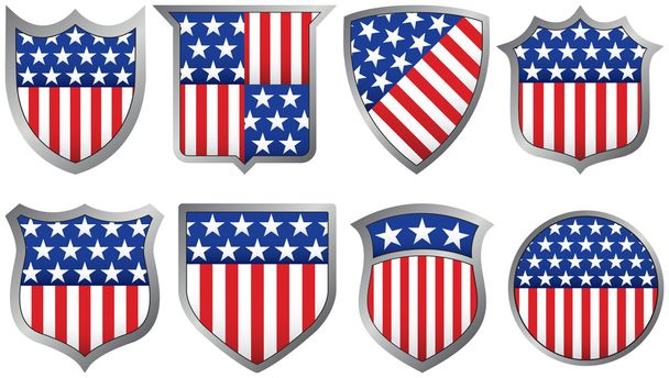 Eight Red White and Blue Shields - Vector, afbeelding