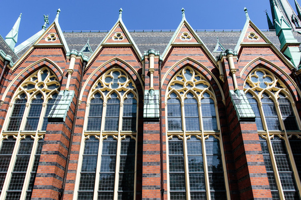 Facade of the Oscar Fredrik church, a neo-Gothic church in Gothenburg - Sweden - Zdjęcie, obraz