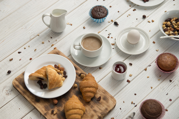 breakfast table and croissants - Fotografie, Obrázek