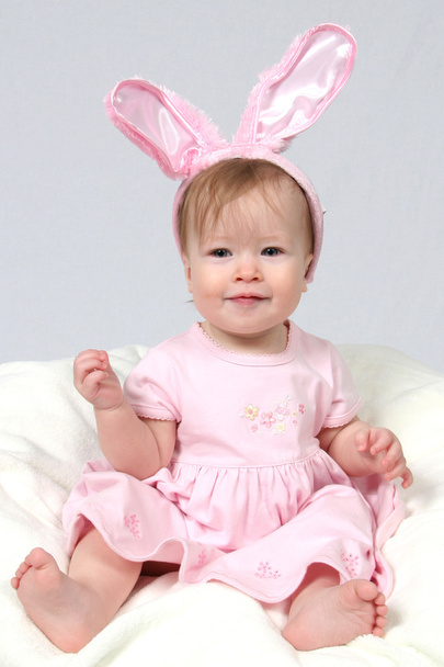 Baby Girl With Rabbit Ears - Valokuva, kuva