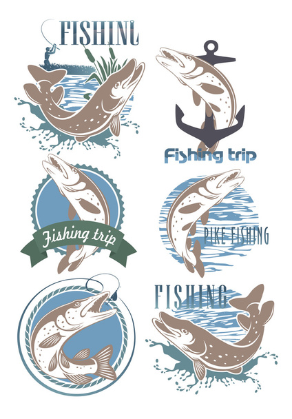  icons pike fishing - Vector, Image