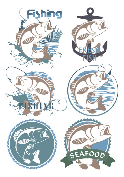 bass fishing icons - Vector, Image