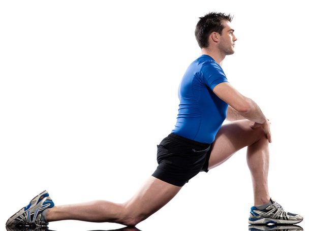 Man Workout Posture fitness exercise kneeling stretching legs - Foto, Imagen