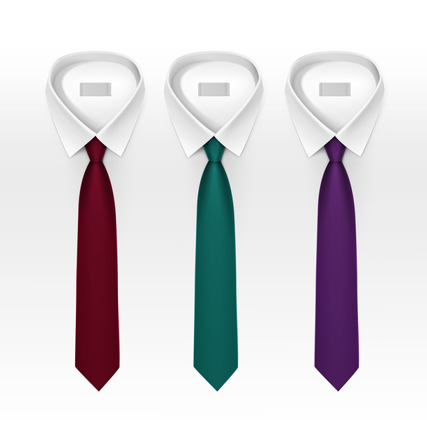 Zestaw wiązanej paski kolorowe jedwabne krawaty i muszki wektor zbiory realistyczne ilustracja na białym tle na białym tle - Wektor, obraz