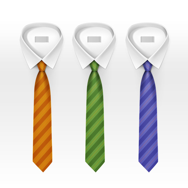 Набор вязанных полосатых цветных шелковых галстуков и векторных иллюстраций коллекции галстуков-бантов на белом фоне
 - Вектор,изображение