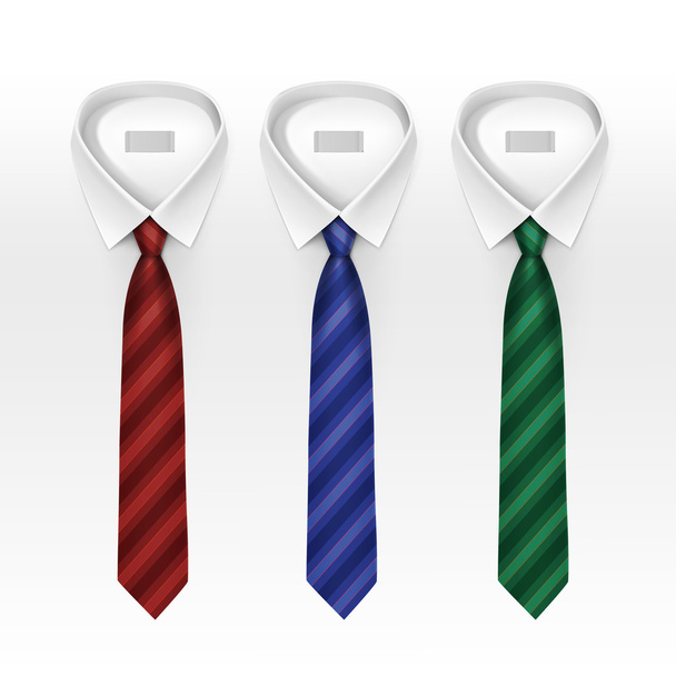 Set of Tied Striped Colored Silk Ties and Bow Ties Collection Vector Realistic Illustration Isolated on White Background - Vektor, obrázek