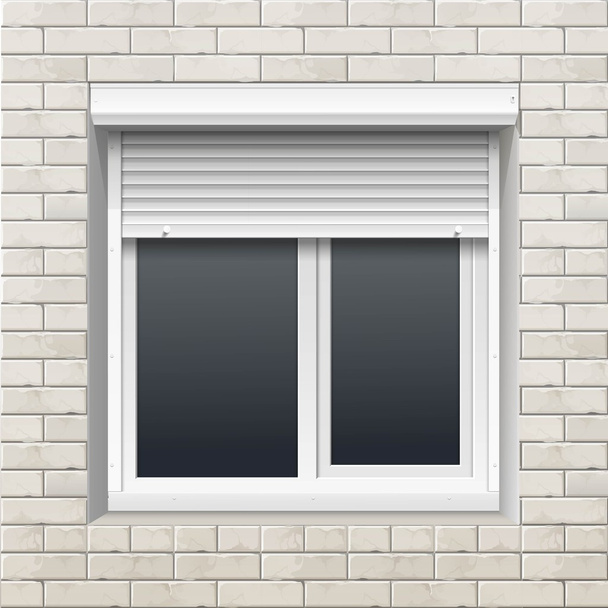 Вікно із зсувним рольставні цегляна стіна - Вектор, зображення