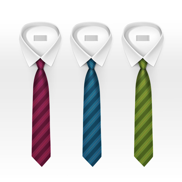 Joukko sidottu raidallinen värillinen silkki solmiot ja keula solmiot kokoelma vektori Realistinen kuvitus eristetty valkoisella taustalla
 - Vektori, kuva