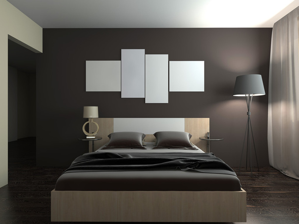 modernes Interieur eines Schlafzimmers 3D-Rendering - Foto, Bild