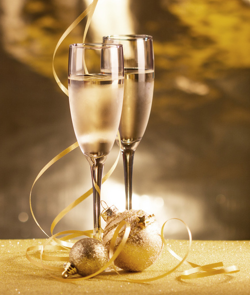 Pair glass of champagne. New year celebration or wedding concept - Photo, Image