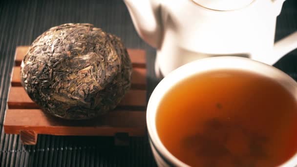 Tea. Chinese tea. Puer sort of tea - Materiał filmowy, wideo