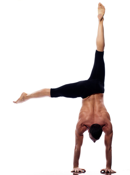 Man yoga handstand full length gymnastic acrobatics - Fotoğraf, Görsel