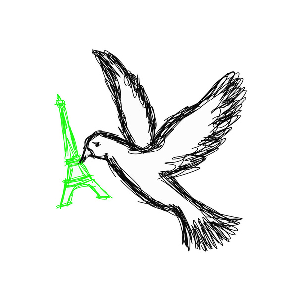 vector εικονογράφηση του Περιστέρι της ειρήνης με πράσινο πύργο του Άιφελ - Διάνυσμα, εικόνα