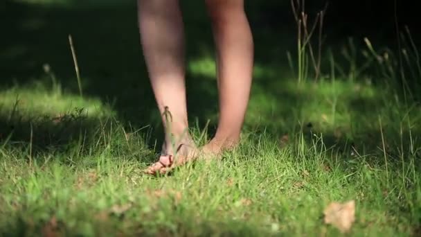 Girl Wearing Light Summer Dress Walking in the Field on Sunny Day Outdoors - Filmagem, Vídeo