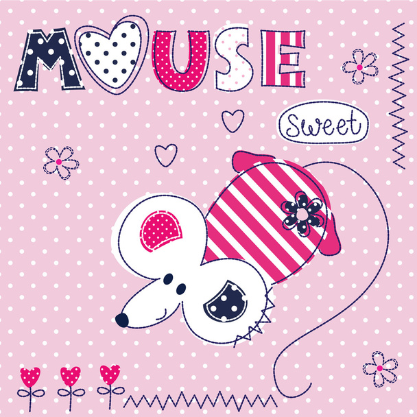 Cute background with funny mouse - Vector, imagen