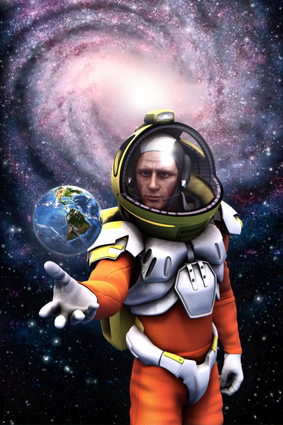 astronaut earth and galaxy - Valokuva, kuva