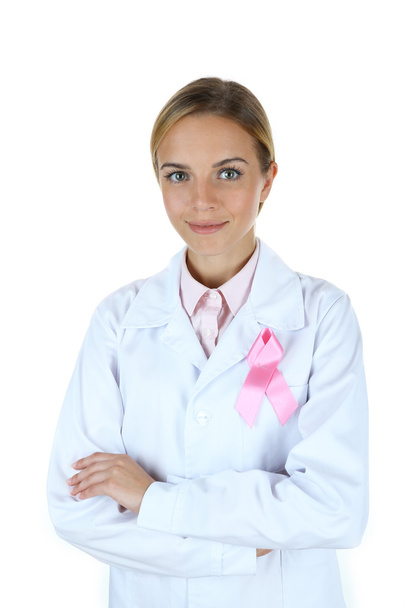 Woman using pink ribbon   - Фото, зображення