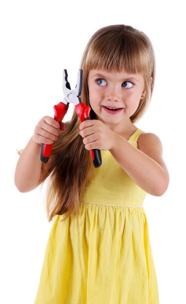 Little girl with toy tools  - Фото, зображення