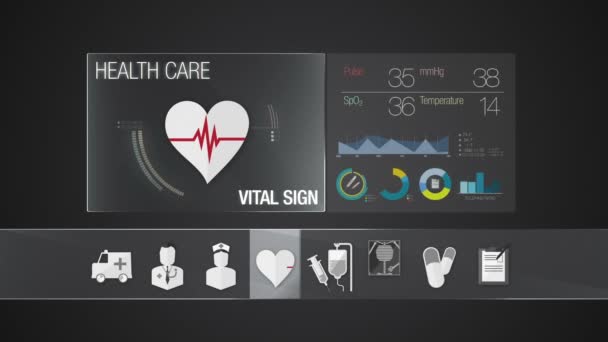 Vitaal teken pictogram voor de inhoud van de gezondheidszorg. Technologie medische zorg service. Digitale display applicatie. - Video