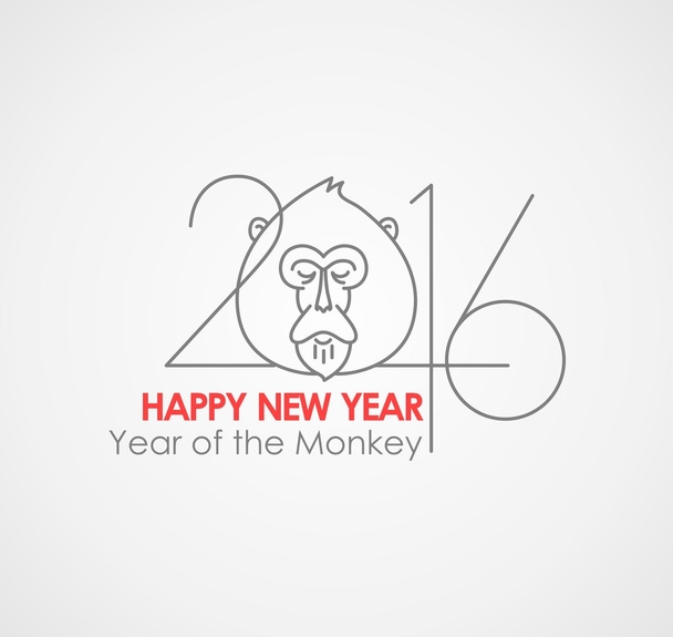 Китайский знак зодиака Красная бумага обезьяна 2016 в тонкой линии плоский стиль
 - Вектор,изображение