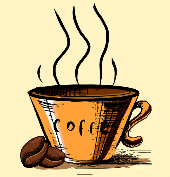 Signed coffee cup with two coffee beans - Vector, Imagen