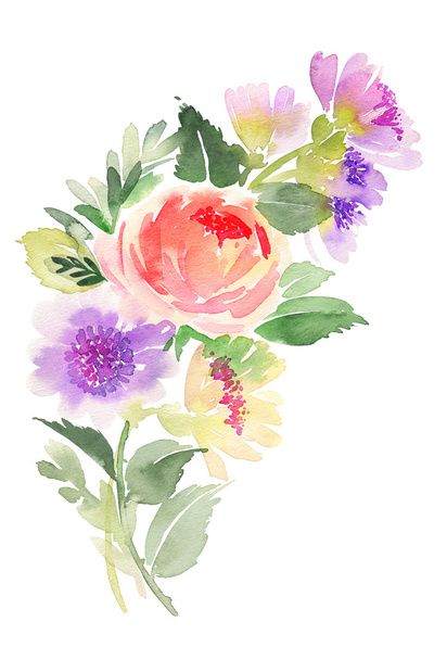 Watercolor card with flowers. Handmade. - Photo, image