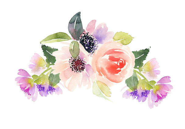 Watercolor card with flowers. Handmade. - Foto, afbeelding