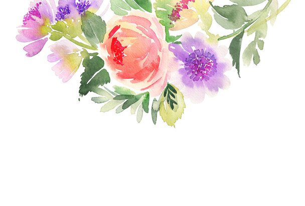 Watercolor card with flowers. Handmade. - Foto, imagen