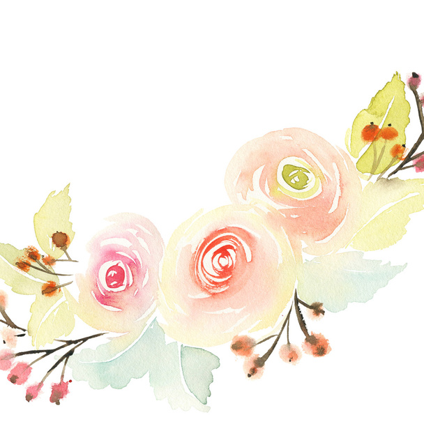 Greeting card with flowers. Pastel colors. Handmade. - Fotografie, Obrázek