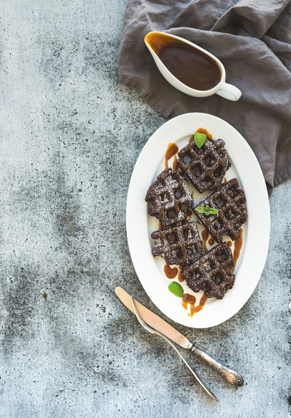 Chocolate Belgian waffles - Fotoğraf, Görsel