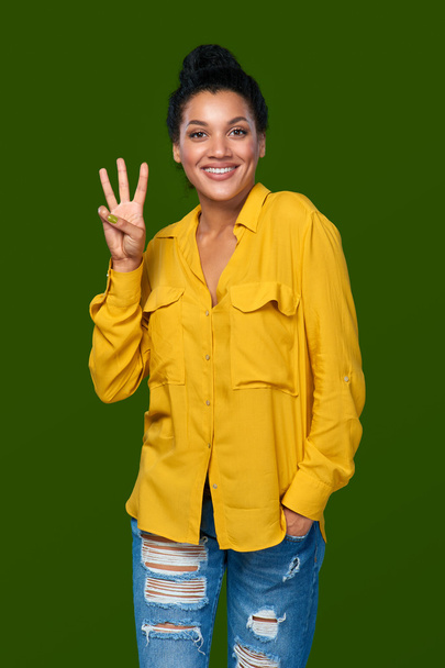 Woman showing three fingers - Zdjęcie, obraz