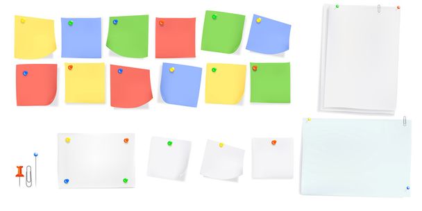 Sticky paper note with color pins - Vector, afbeelding