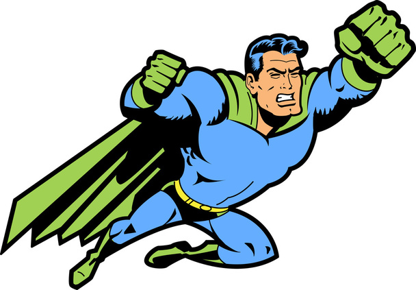 fliegender Superheld mit geballter Faust - Vektor, Bild