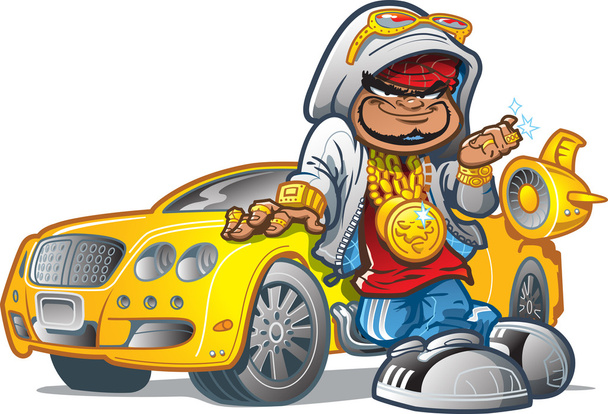 Pimp Gangsta With Car - Vector, Image