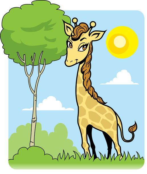 Cute Giraffe and Tree - Vector, Image