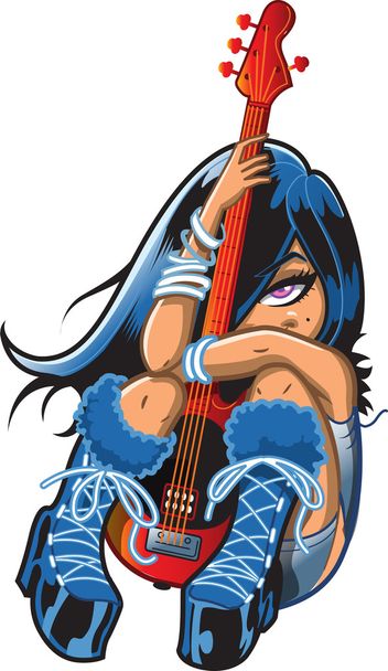 Verlegen meisje met gitaar - Vector, afbeelding