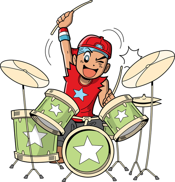 Anime Manga Drummer - Διάνυσμα, εικόνα