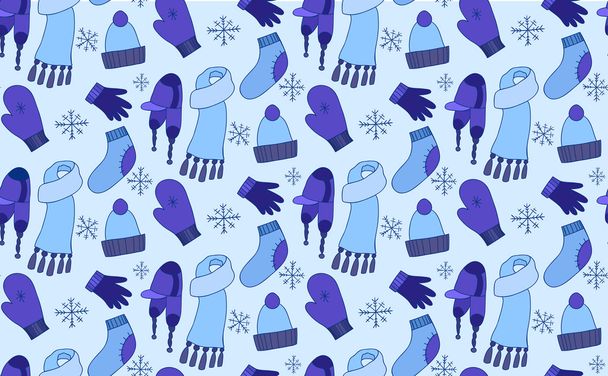pattern with doodle winter clothing - Vector, afbeelding