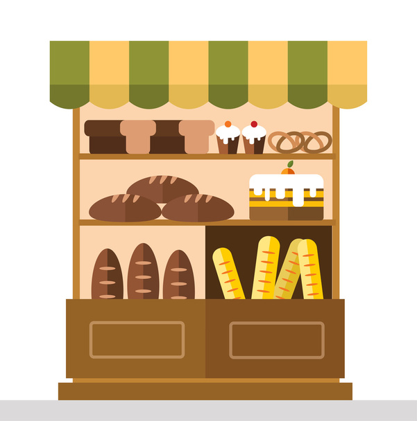 Bakery shop stall with bakery products - Vector, Image