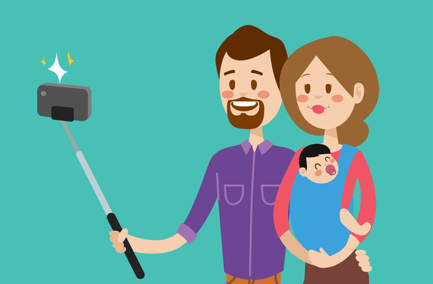 Ilustração vetorial portreit da família Selfie
 - Vetor, Imagem