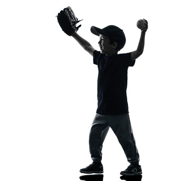 child playing softball players silhouette isolated - Фото, зображення
