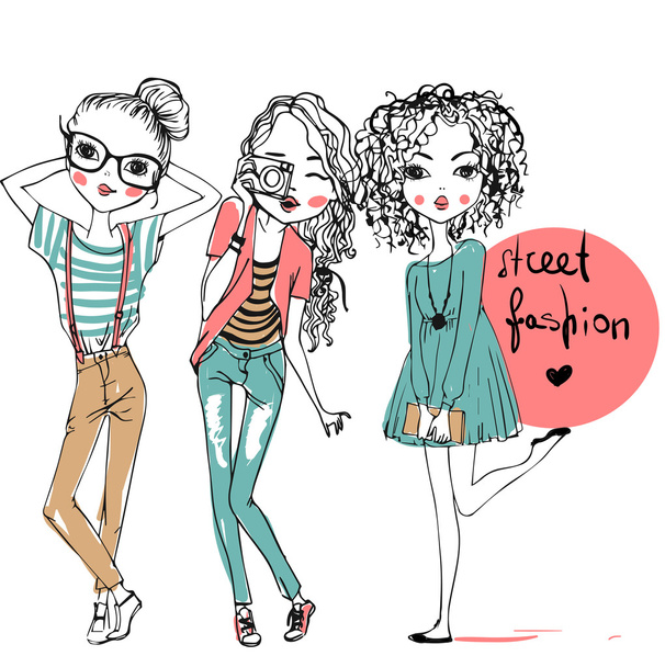 conjunto con chicas de moda lindo
 - Vector, Imagen