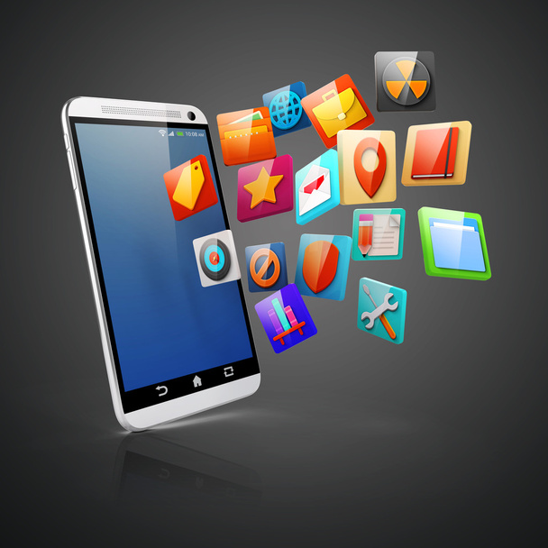 3d smart phone and colorful icons - Photo, Image