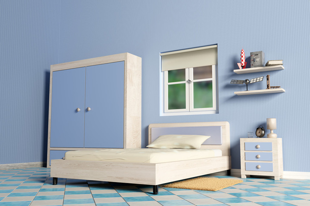 3d rendering of a blue room and an a window - Φωτογραφία, εικόνα