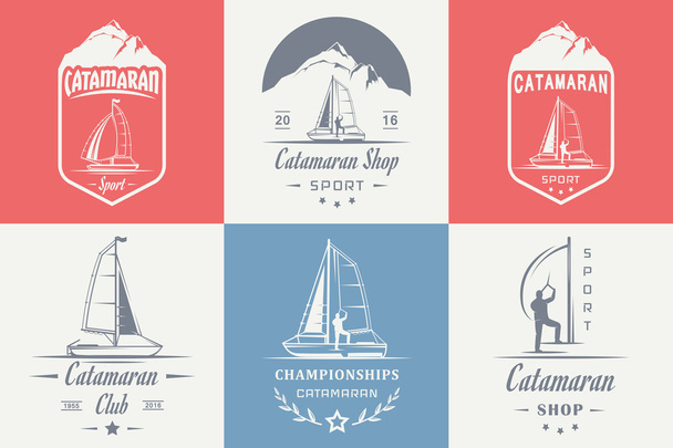 Set Logotipos e Insignias de Catamarán
 - Vector, imagen