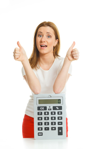 beautiful young woman with big calculator - Fotó, kép