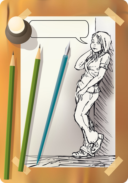 Kresba Teen s tužkou a inkoustu - Vektor, obrázek